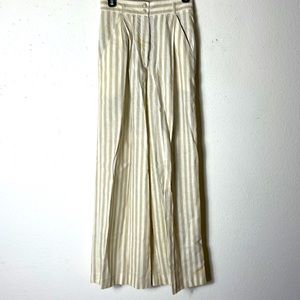 Tweeds:  1990s wide leg 55% Linen. 45% Cotton Taupe Striped Pants.8